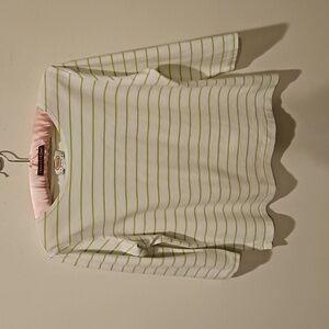 TALBOTS WOMEN'S WHITE WITH GREEN STRIPES 3/4 SLEEVED PULLOVER TOP SIZE SP